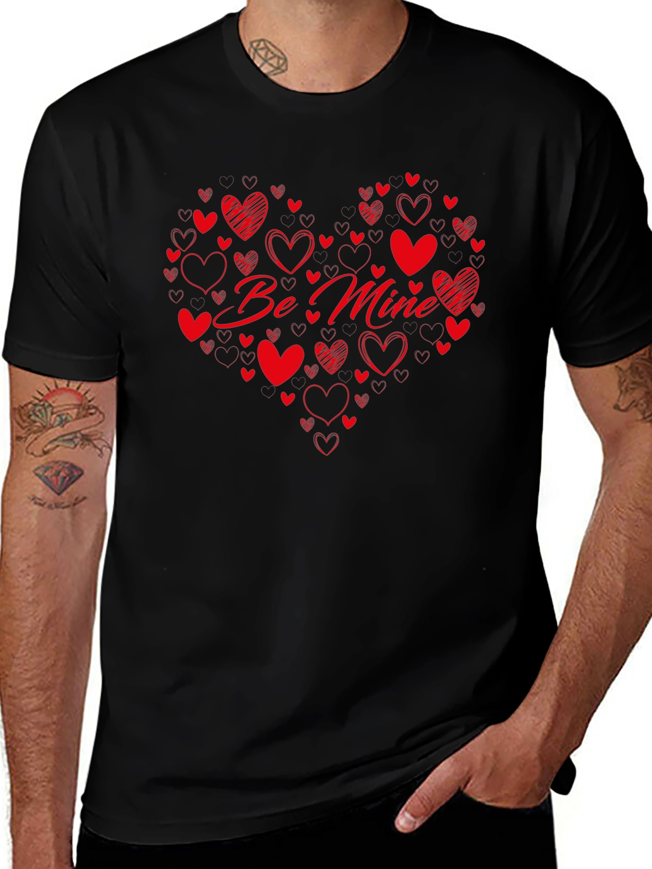 Be Mine Heart Graphic Black T-Shirt