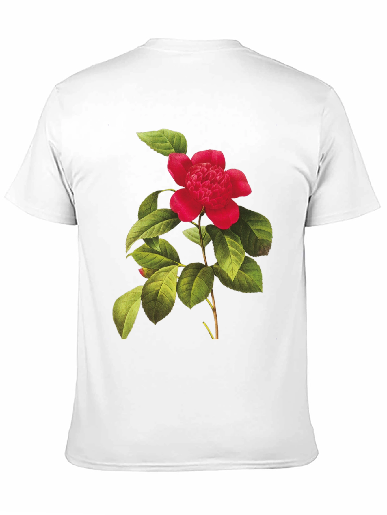 Botanical Camellia Flower Print Black Tee