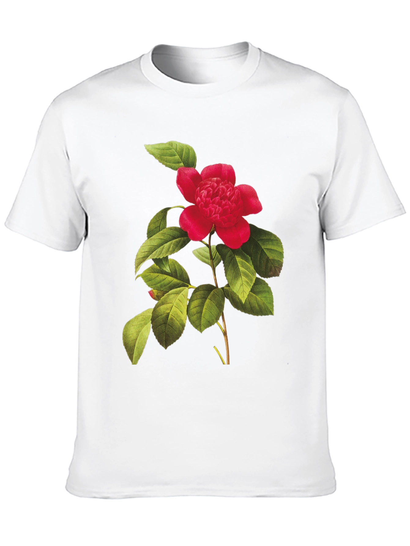 Botanical Camellia Flower Print Black Tee