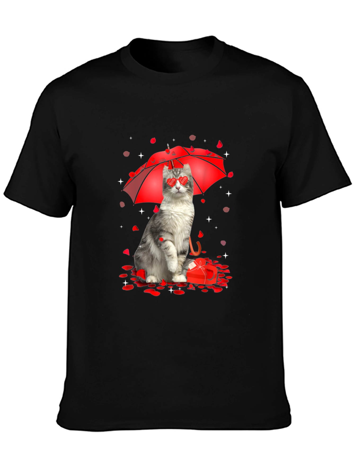 Cat Valentines Day T-Shirt - Heart Eyes Under Umbrella