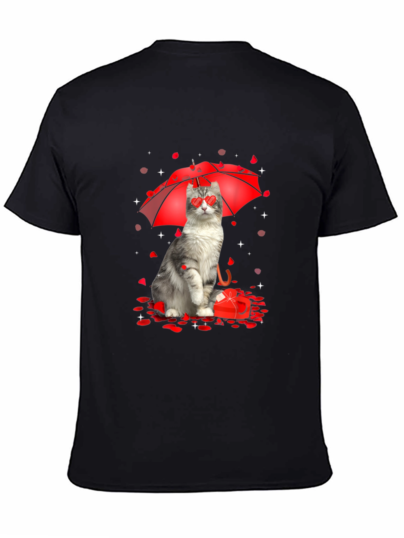 Cat Valentines Day T-Shirt - Heart Eyes Under Umbrella