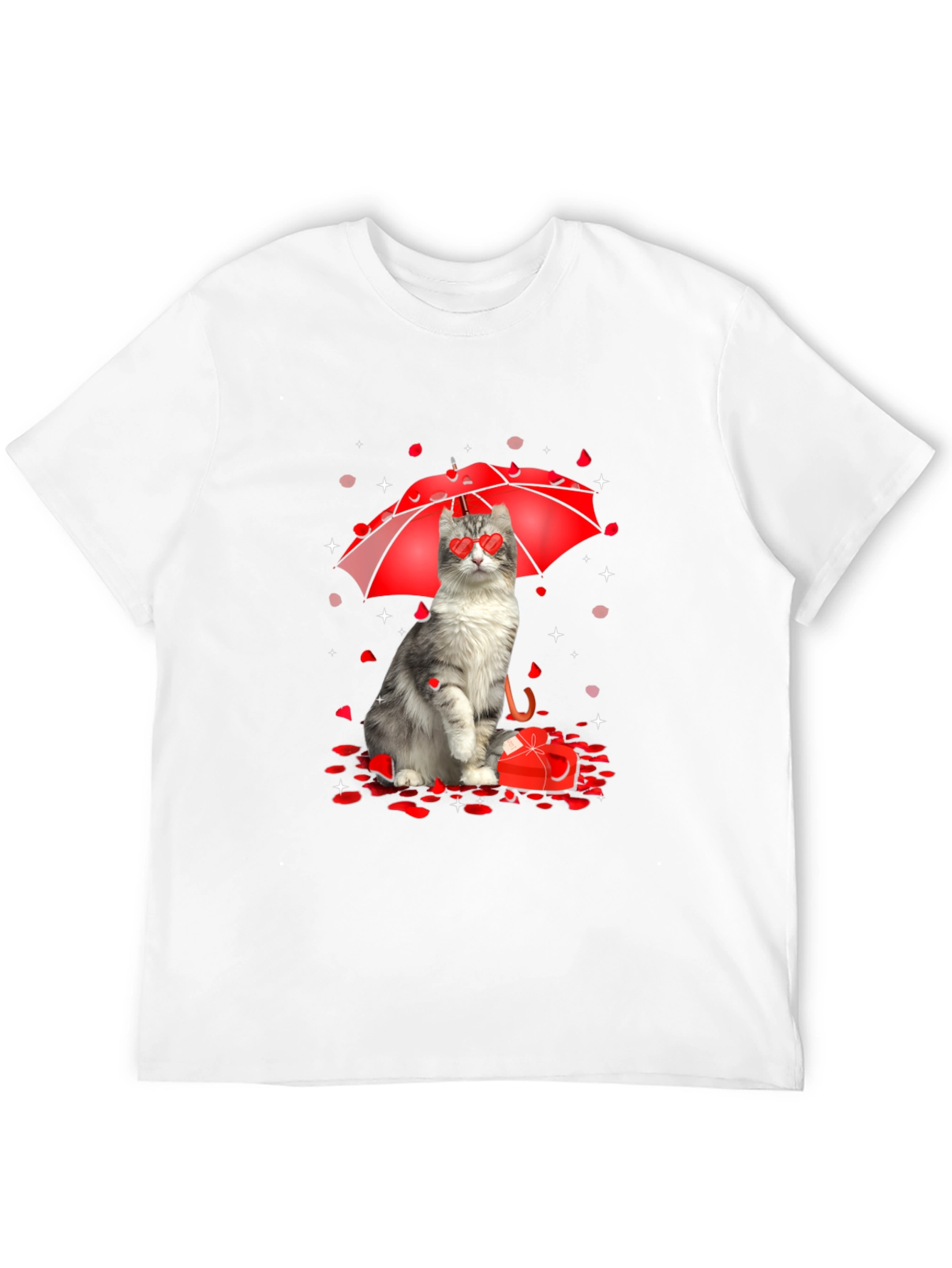 Cat Valentines Day T-Shirt - Heart Eyes Under Umbrella
