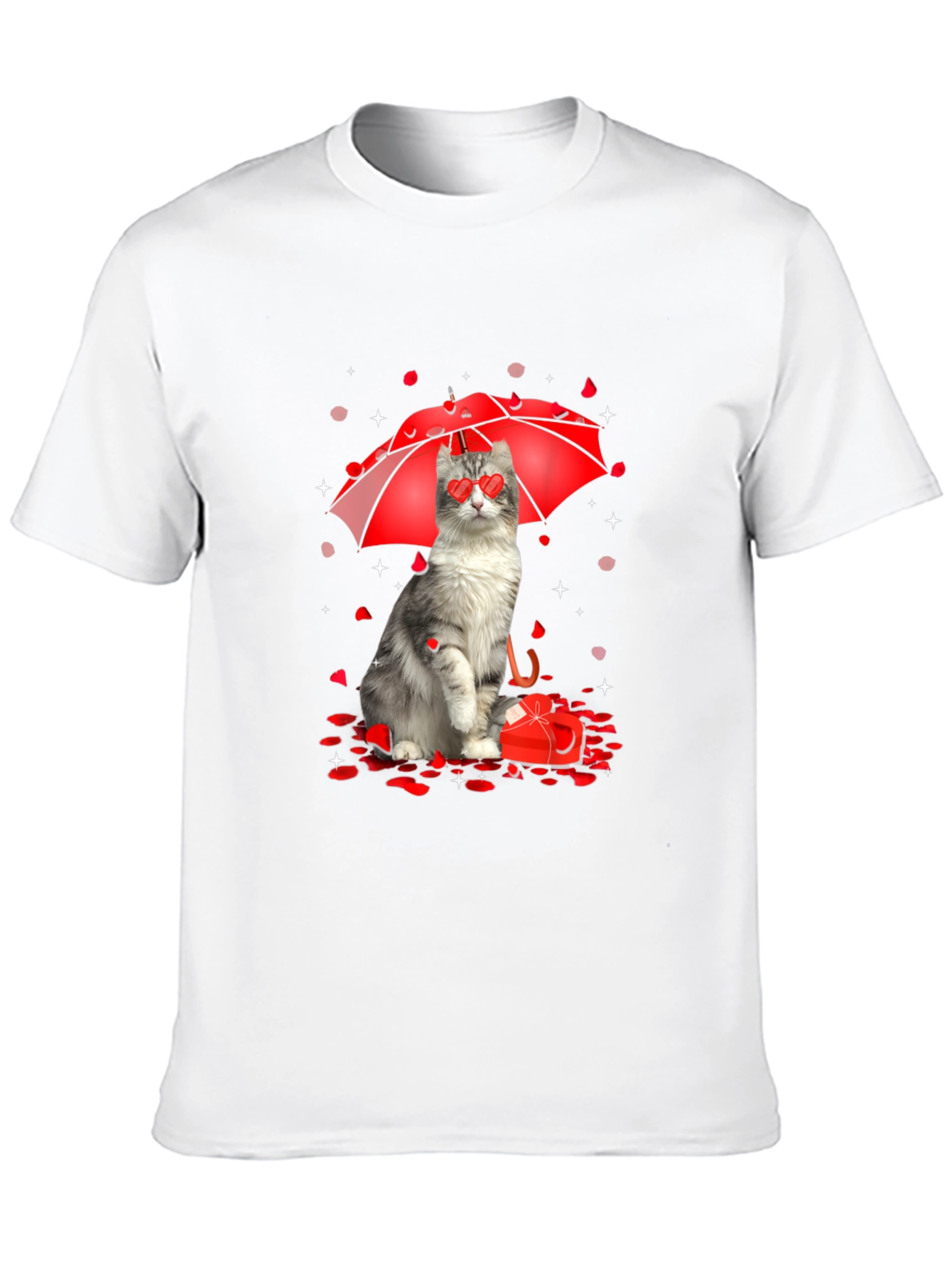 Cat Valentines Day T-Shirt - Heart Eyes Under Umbrella