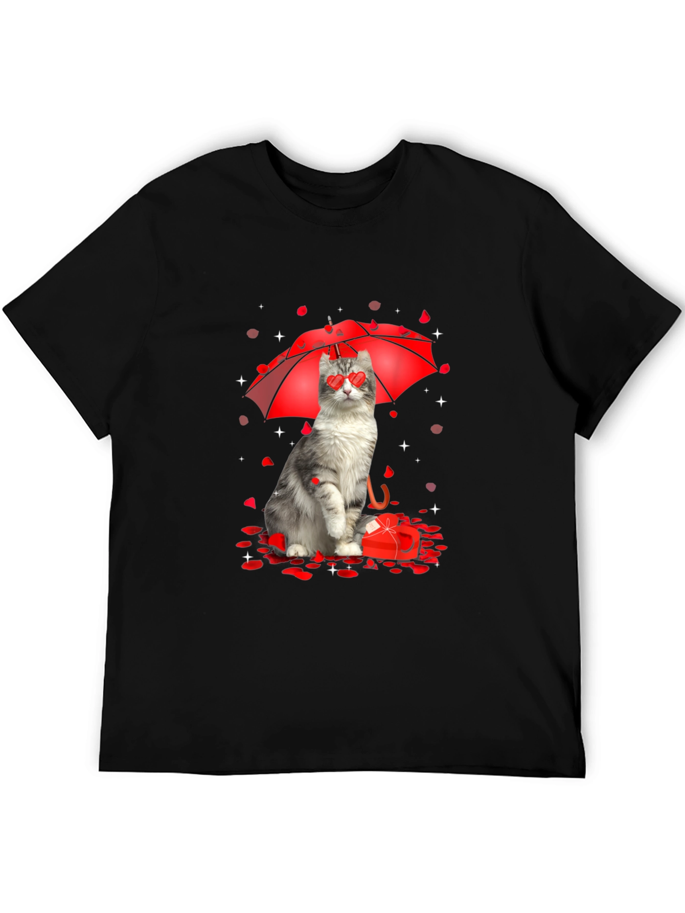 Cat Valentines Day T-Shirt - Heart Eyes Under Umbrella