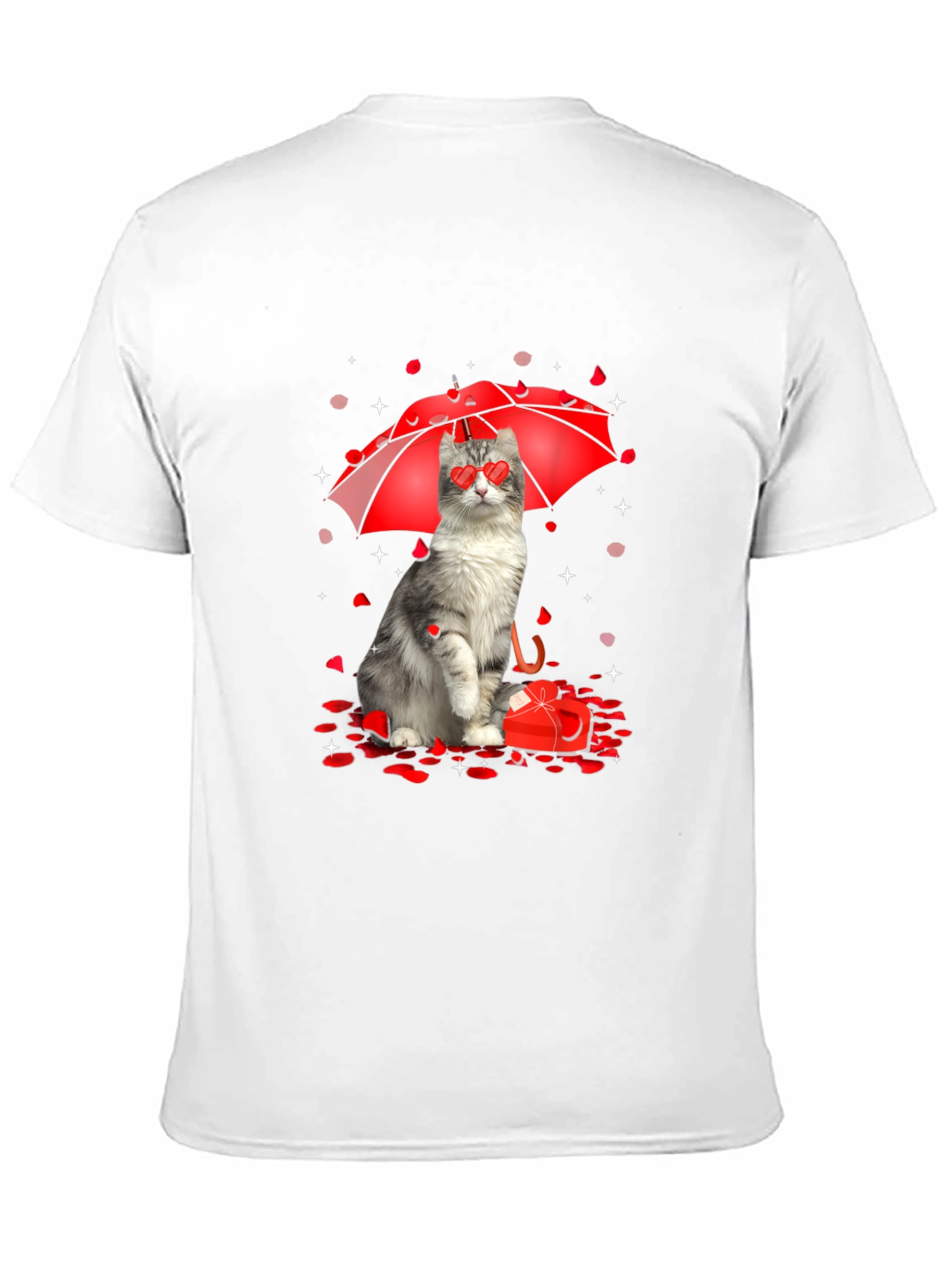 Cat Valentines Day T-Shirt - Heart Eyes Under Umbrella