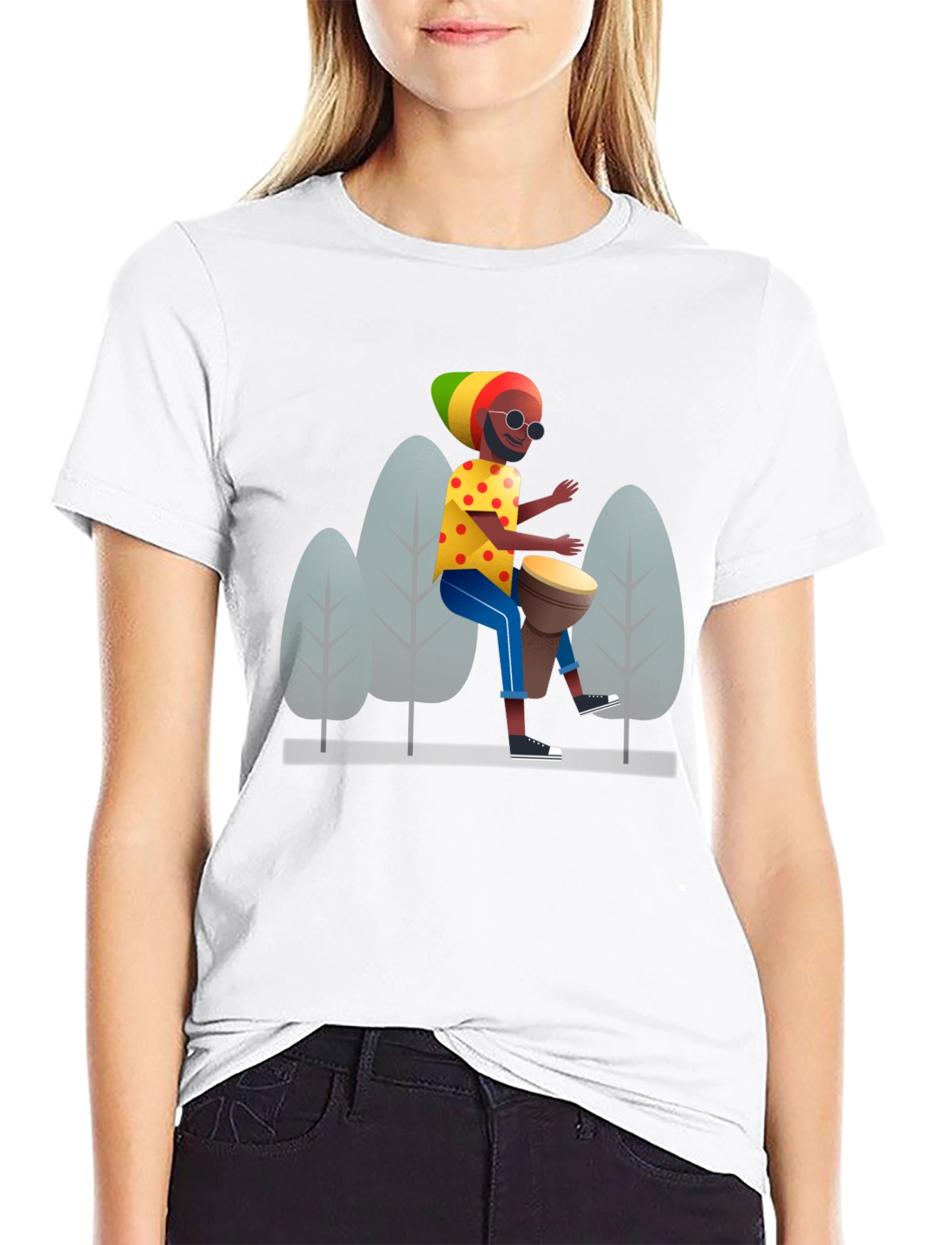 Rasta Drummer Graphic Tee - Cool Black T-Shirt