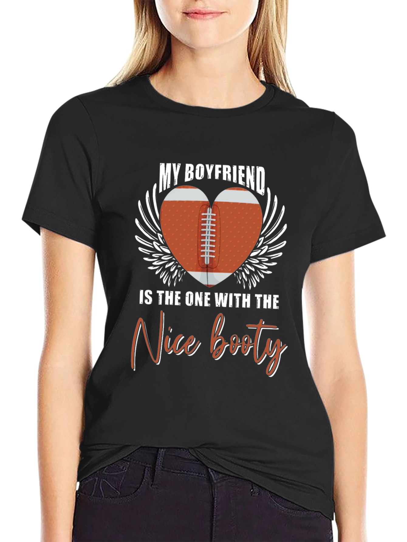 Boyfriend Nice Booty Football Heart Graphic Tee
