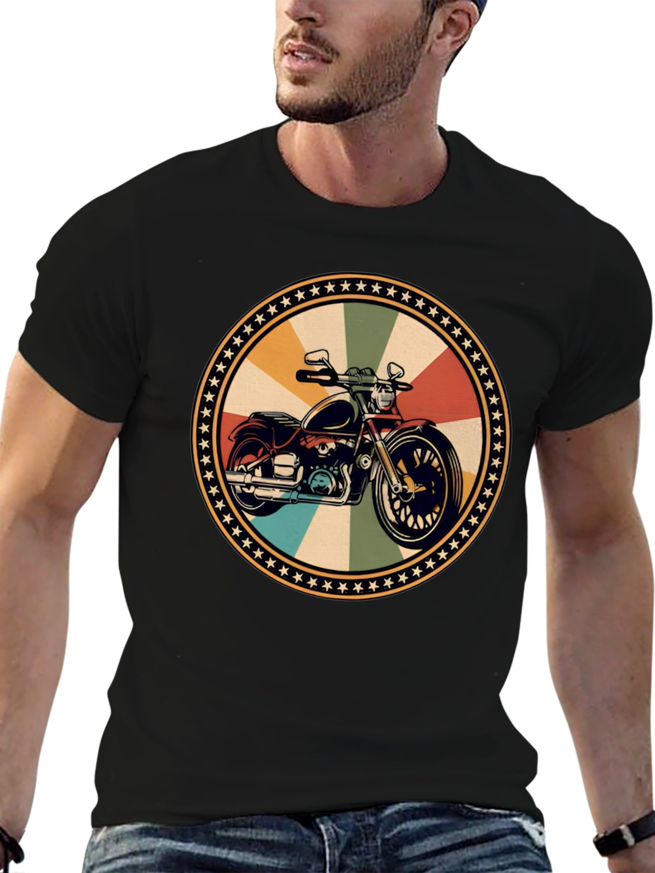 Retro Motorcycle Graphic Black T-Shirt