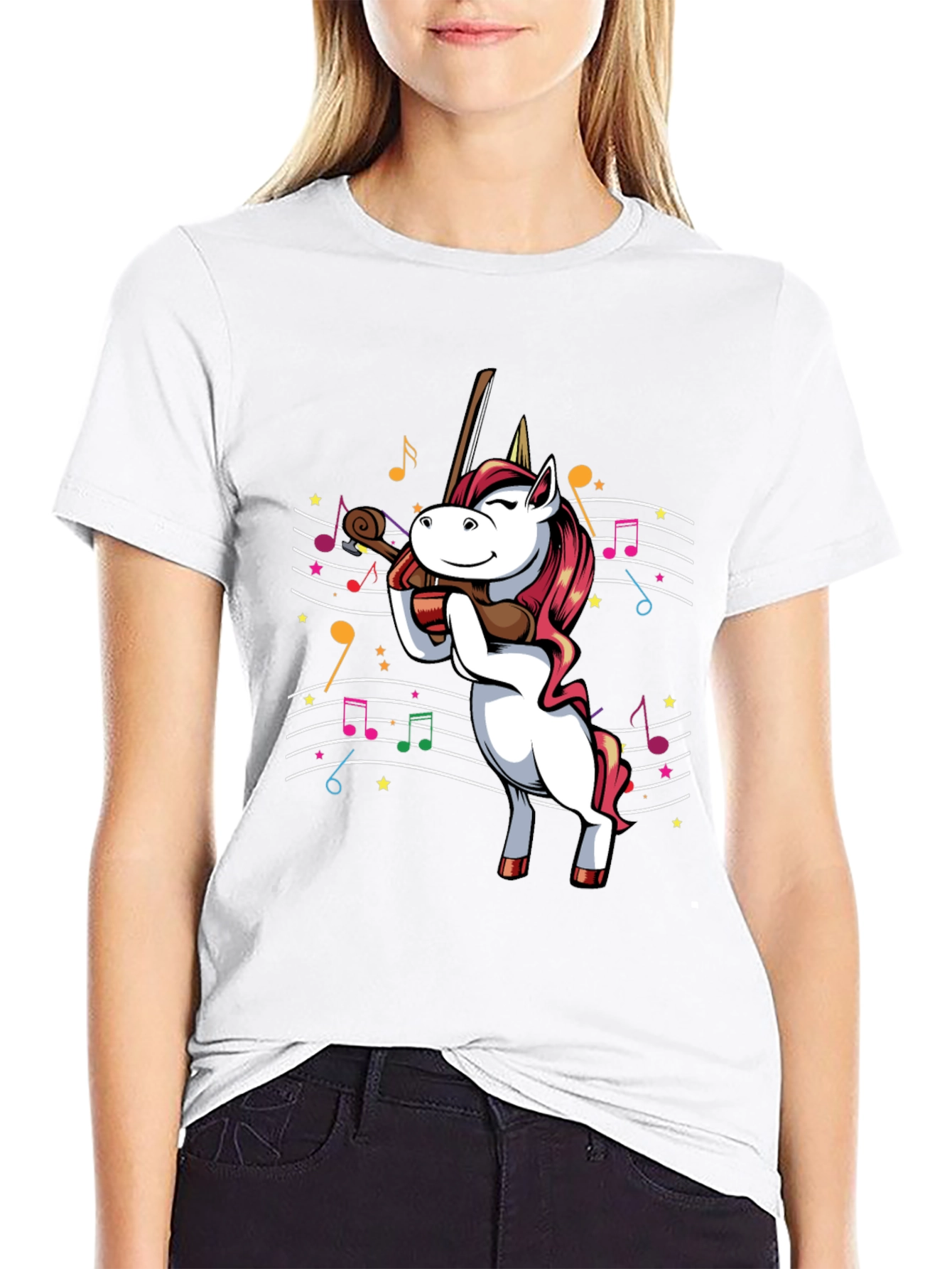 Unicorn Violinist Graphic T-Shirt - Black