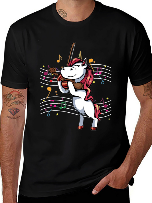 Unicorn Violinist Graphic T-Shirt - Black