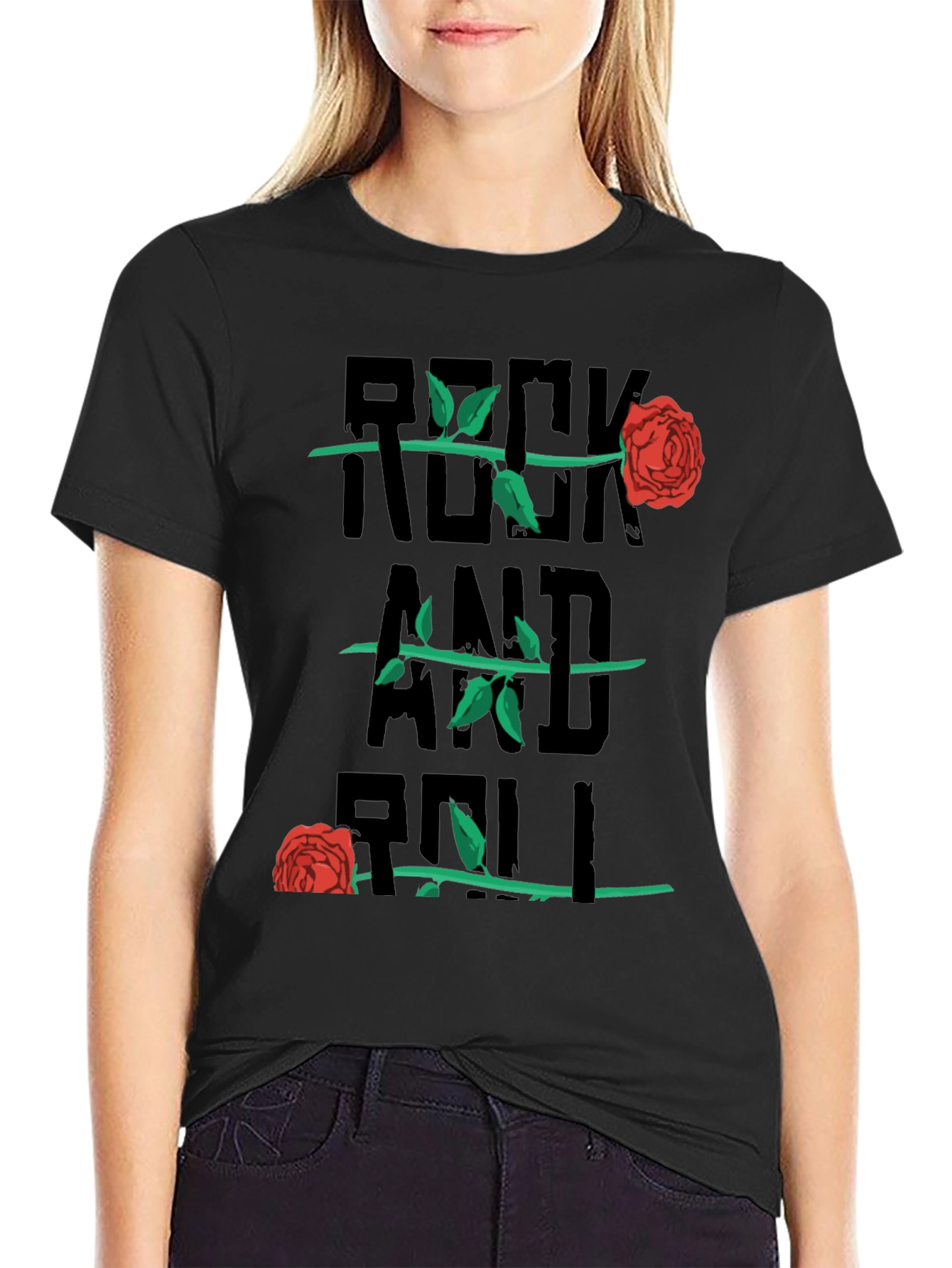Rock and Roll Rose Graphic Tee - Black