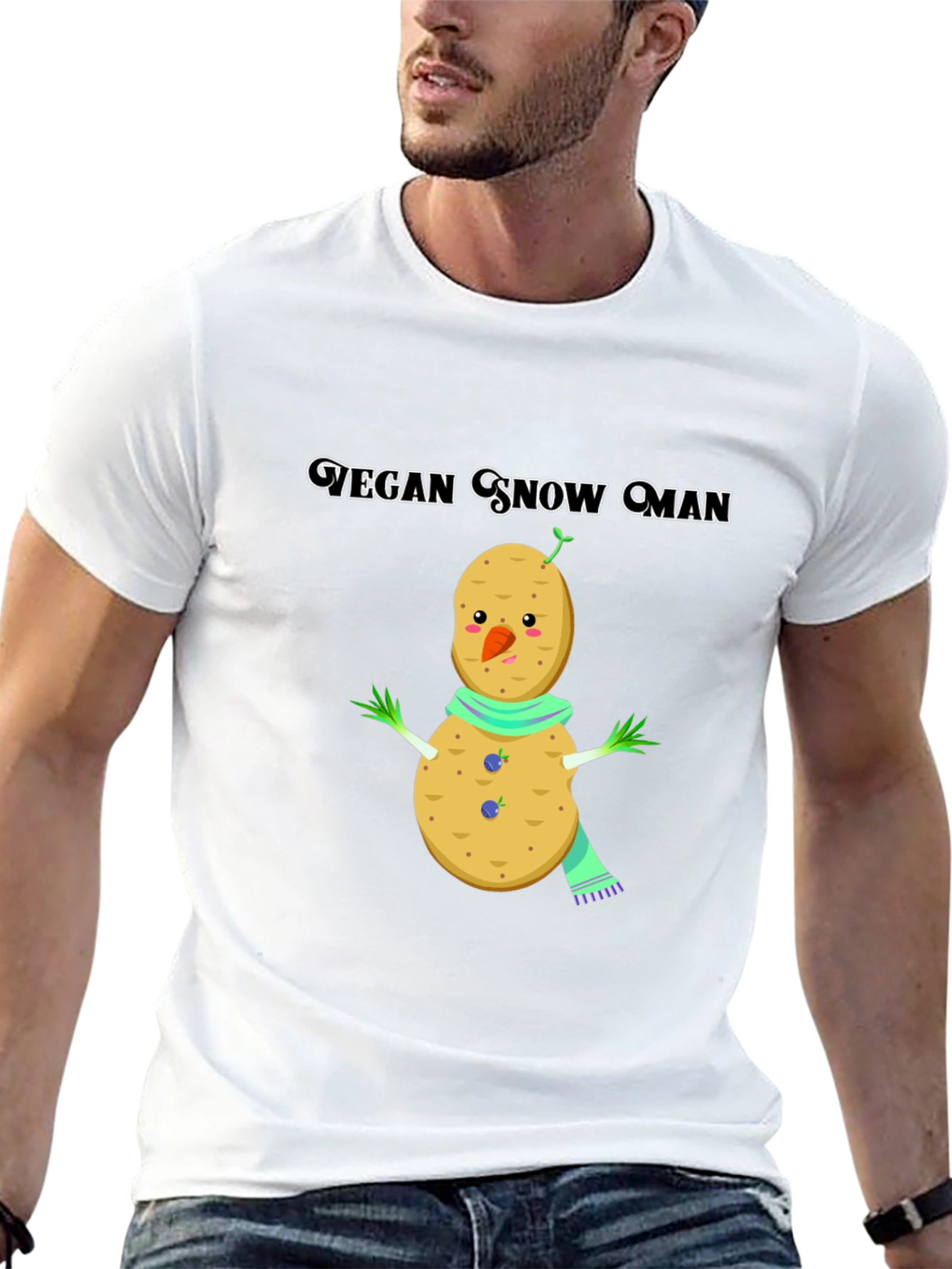 Vegan Snowman Graphic Tee -  Quirky Plant-Based Humor