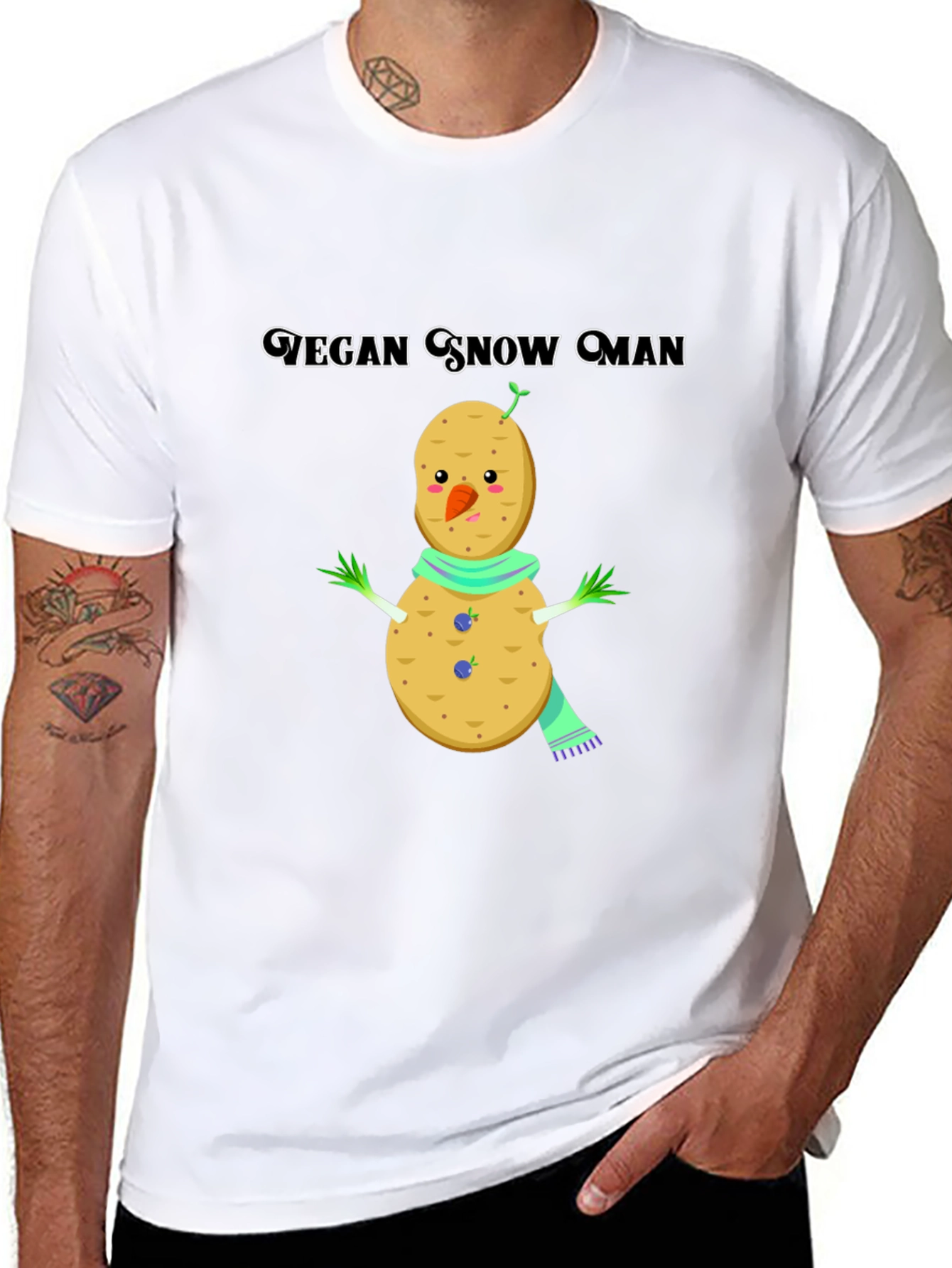Vegan Snowman Graphic Tee -  Quirky Plant-Based Humor
