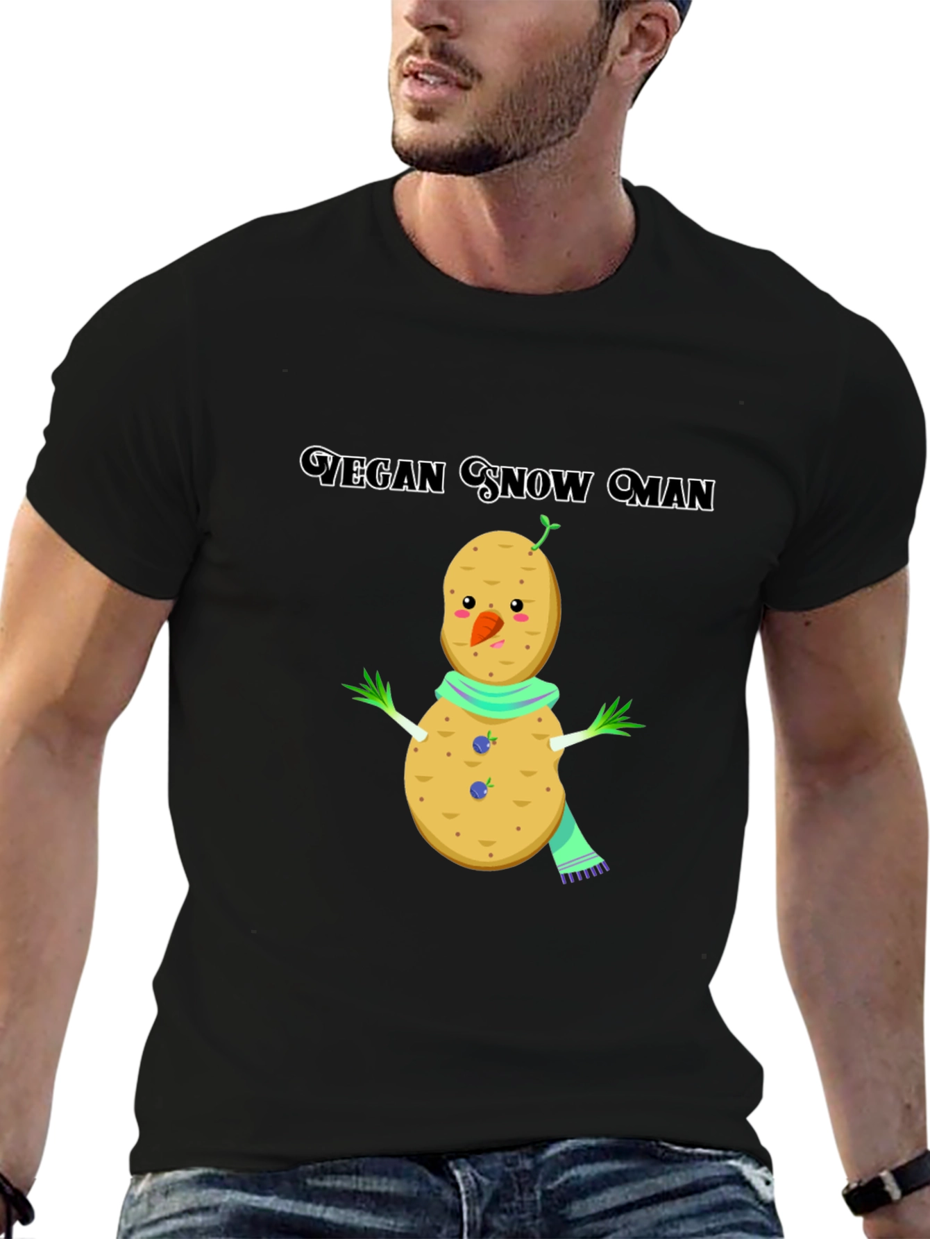 Vegan Snowman Graphic Tee -  Quirky Plant-Based Humor