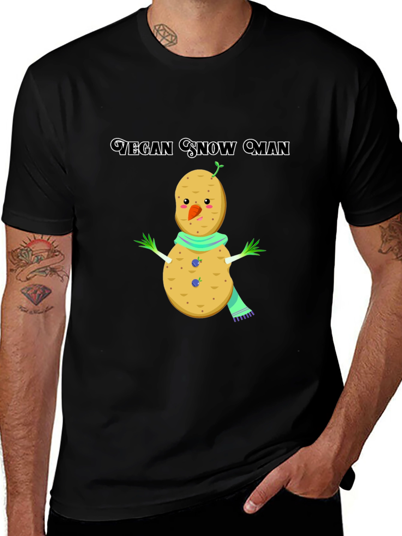 Vegan Snowman Graphic Tee -  Quirky Plant-Based Humor