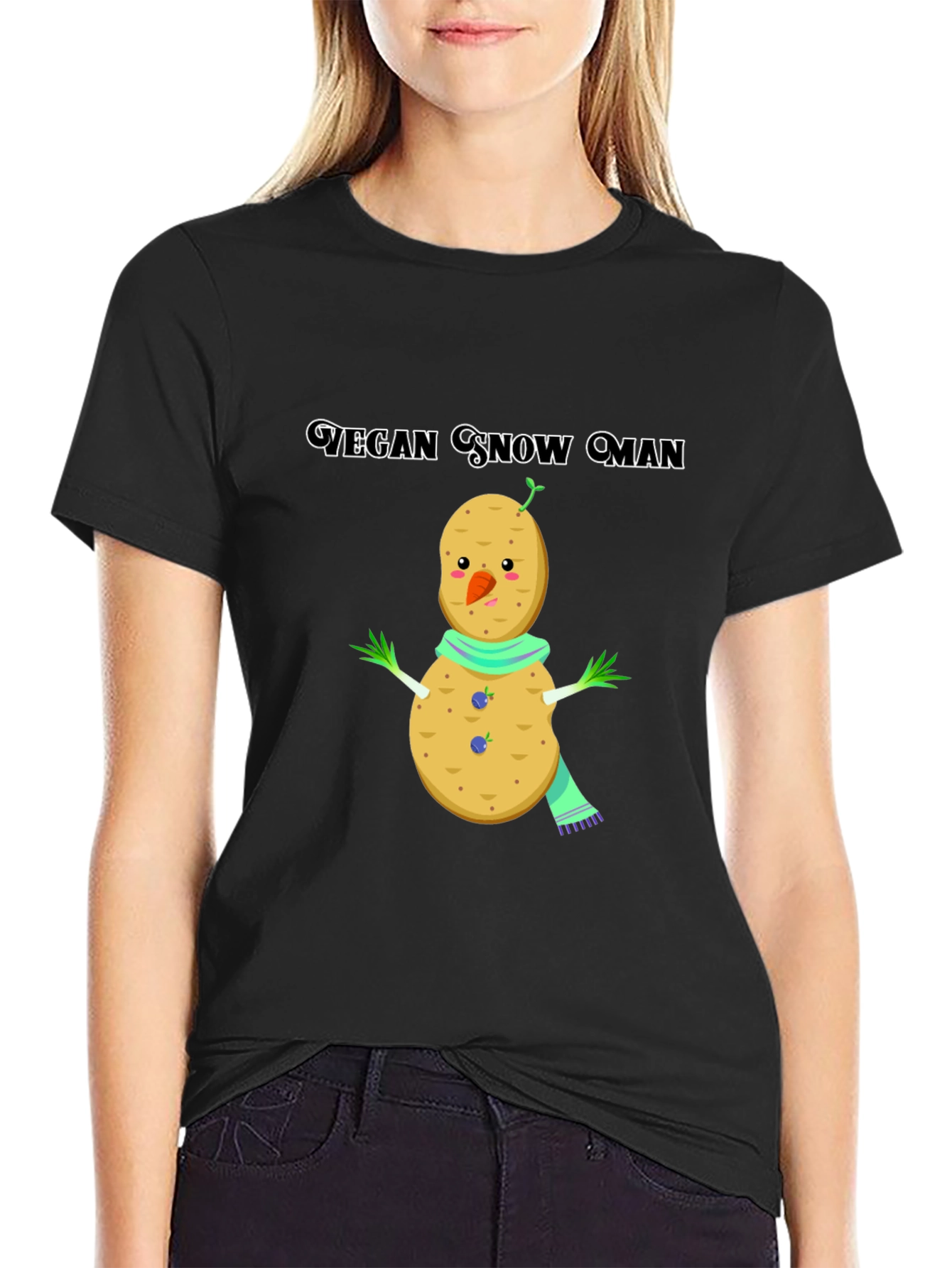 Vegan Snowman Graphic Tee -  Quirky Plant-Based Humor