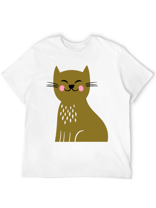 Cute Cat Graphic Tee - Black Cotton Blend T-Shirt