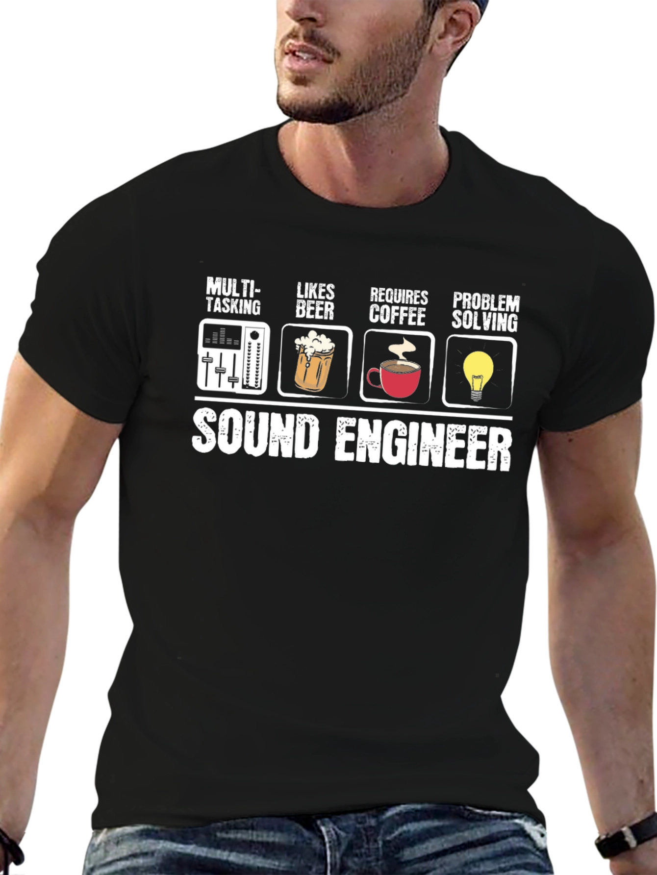Sound Engineer T-Shirt - Multi-Tasking Beer Coffee Problem Solving