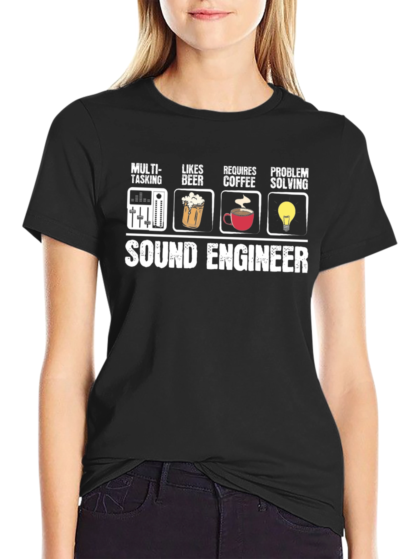 Sound Engineer T-Shirt - Multi-Tasking Beer Coffee Problem Solving