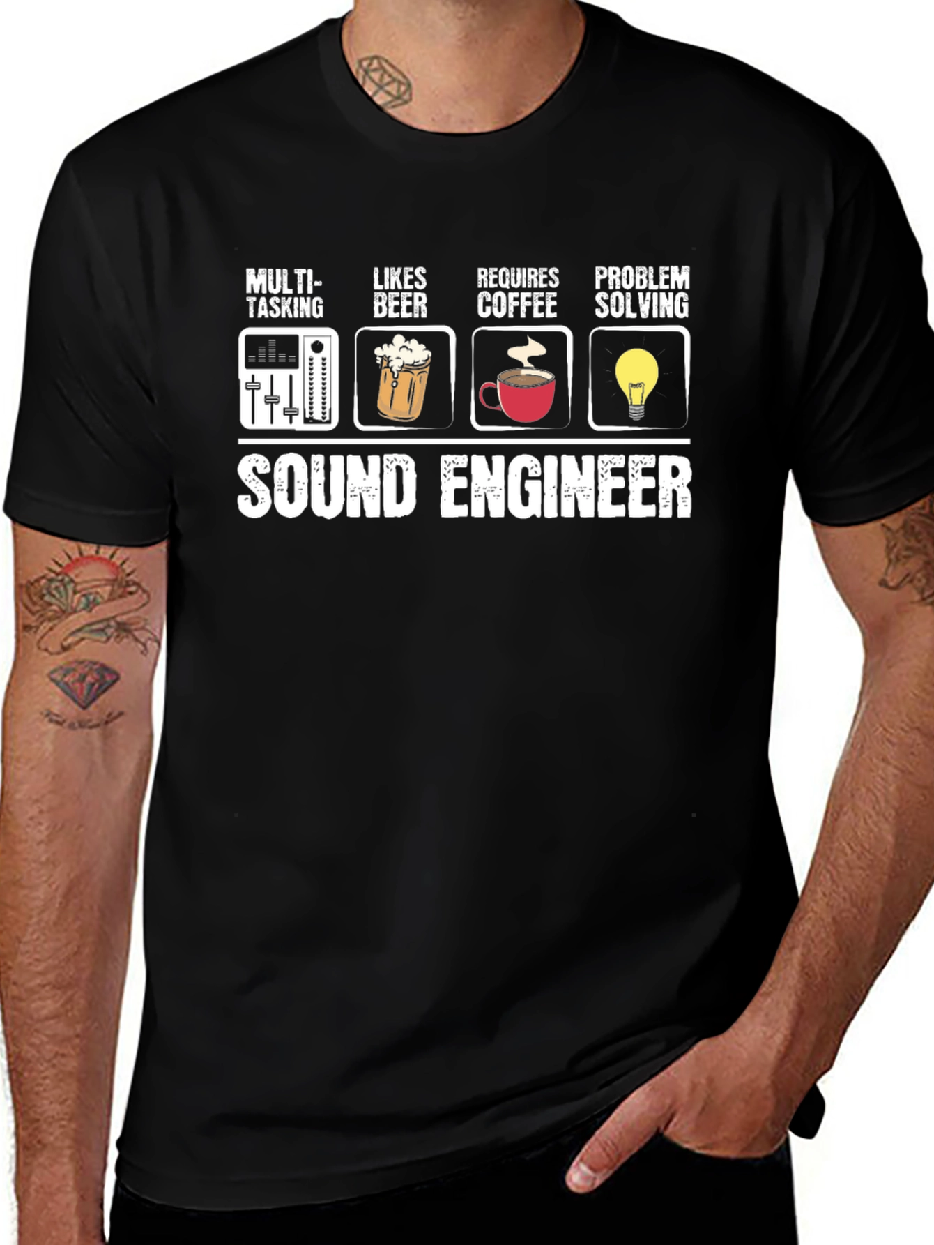 Sound Engineer T-Shirt - Multi-Tasking Beer Coffee Problem Solving