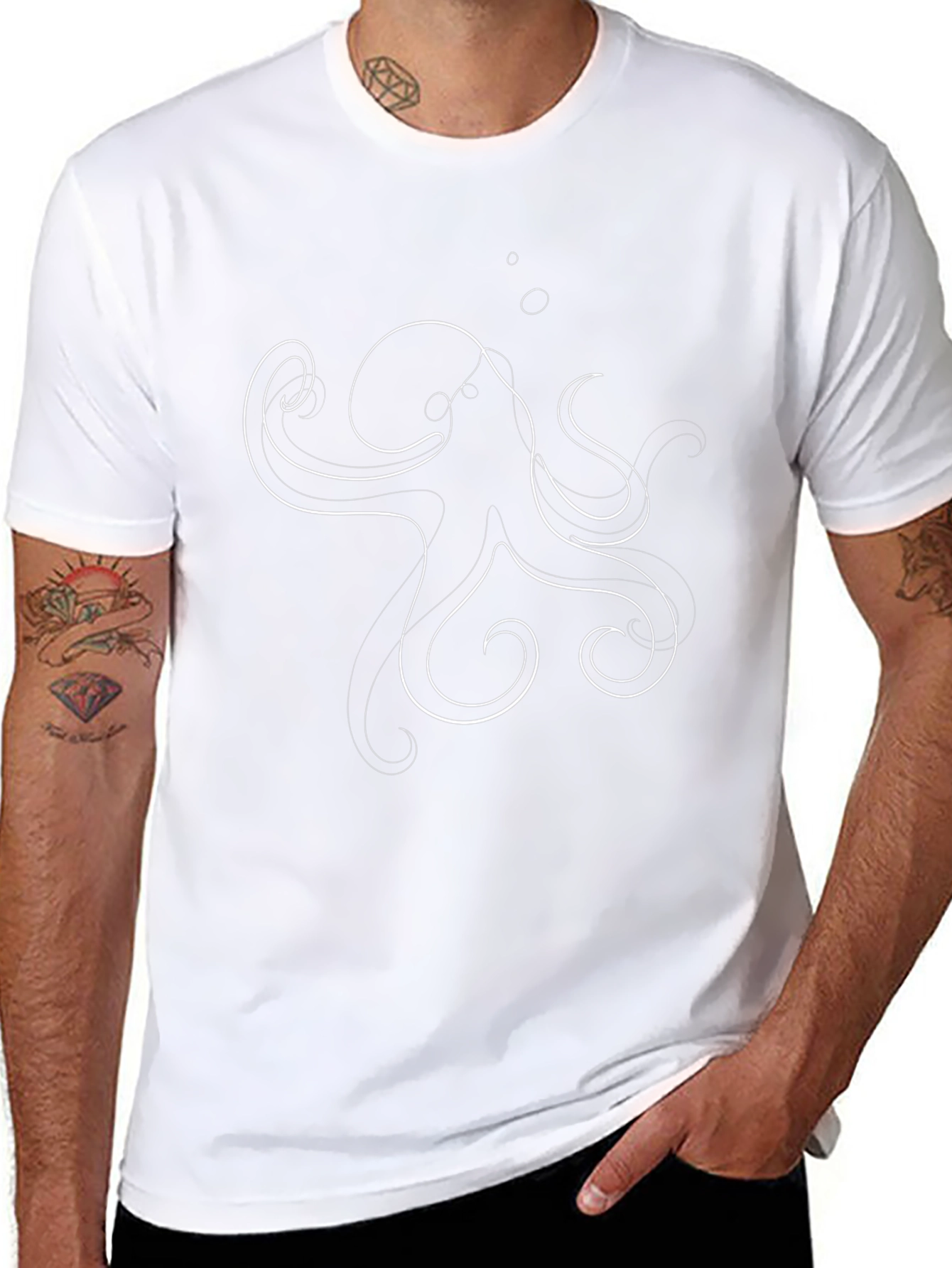 Abstract Octopus Graphic Tee - Black Cotton T-Shirt