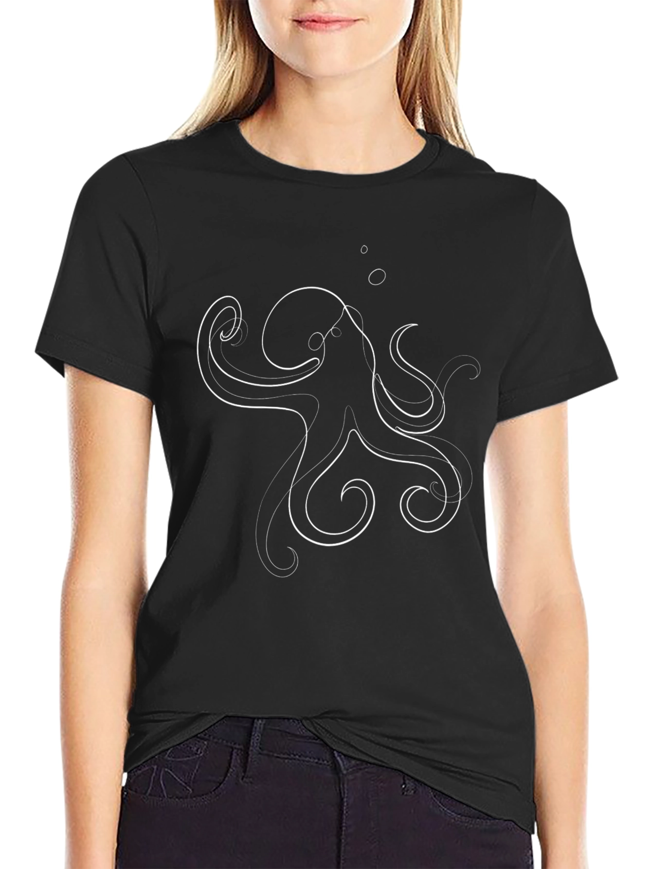 Abstract Octopus Graphic Tee - Black Cotton T-Shirt