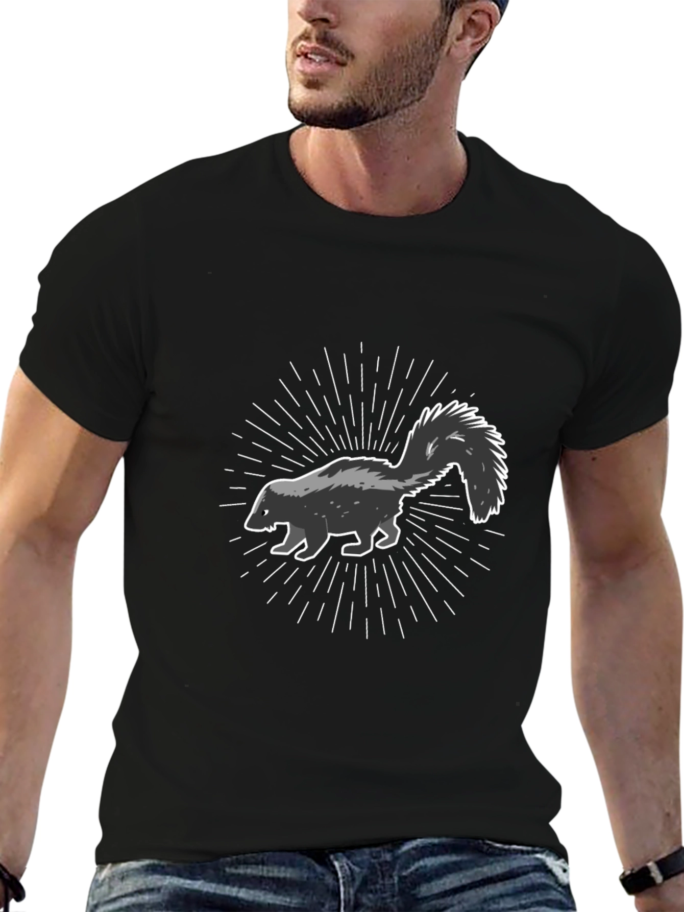 Skunk Graphic Black T-Shirt - Mens Casual Tee