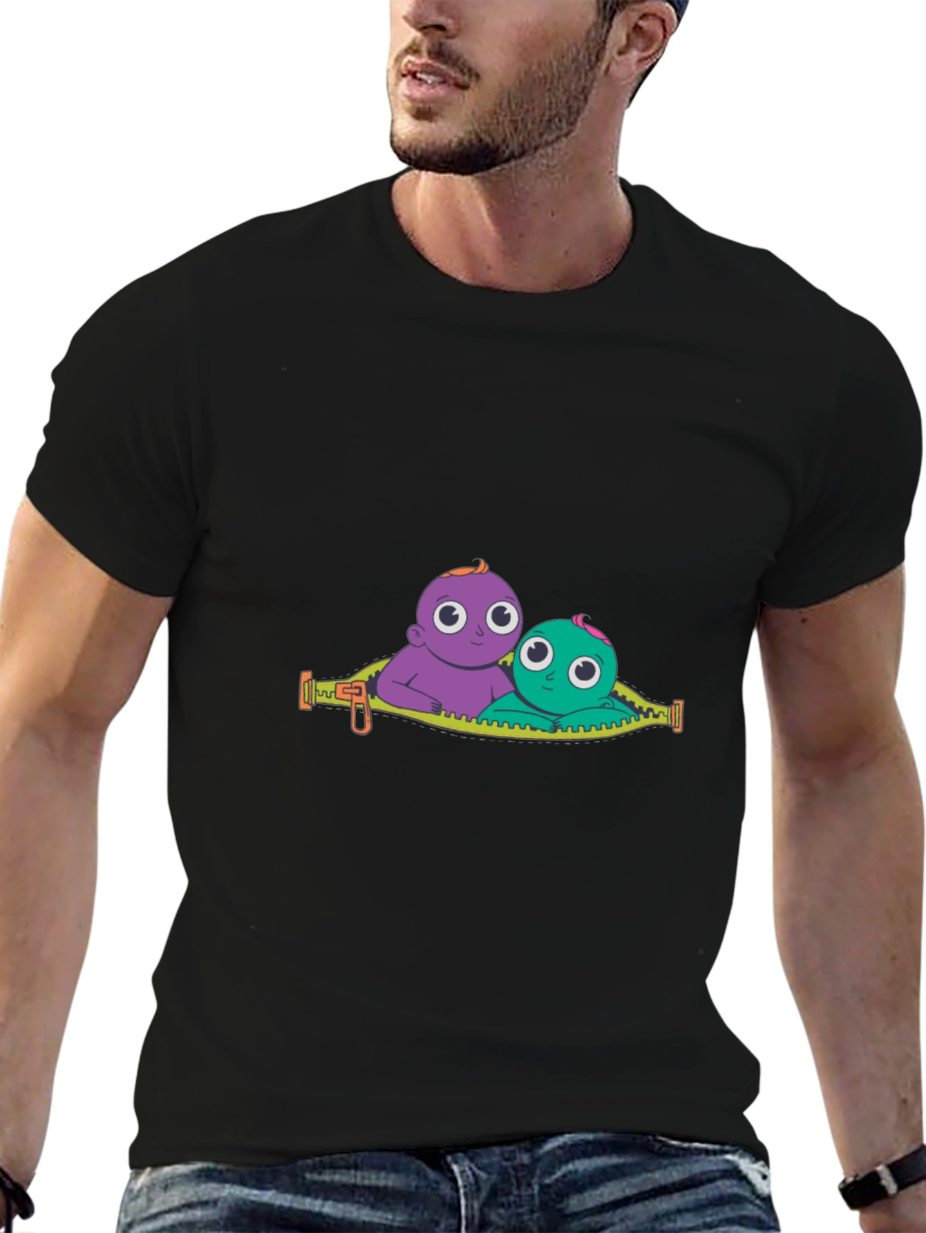 Cartoon Babies Graphic Black T-Shirt