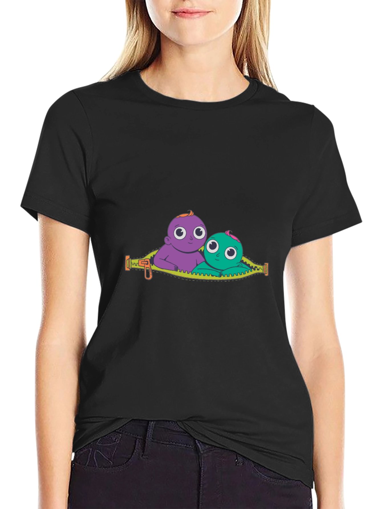 Cartoon Babies Graphic Black T-Shirt