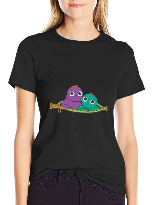 Cartoon Babies Graphic Black T-Shirt