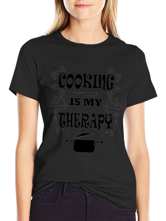 Cooking is My Therapy - Black Graphic T-Shirt
