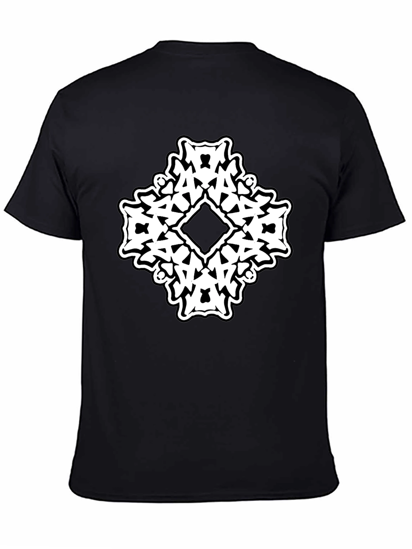 Black T-Shirt with White Abstract Diamond Graphic