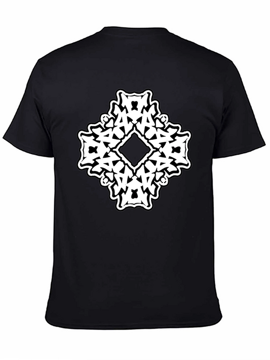 Black T-Shirt with White Abstract Diamond Graphic