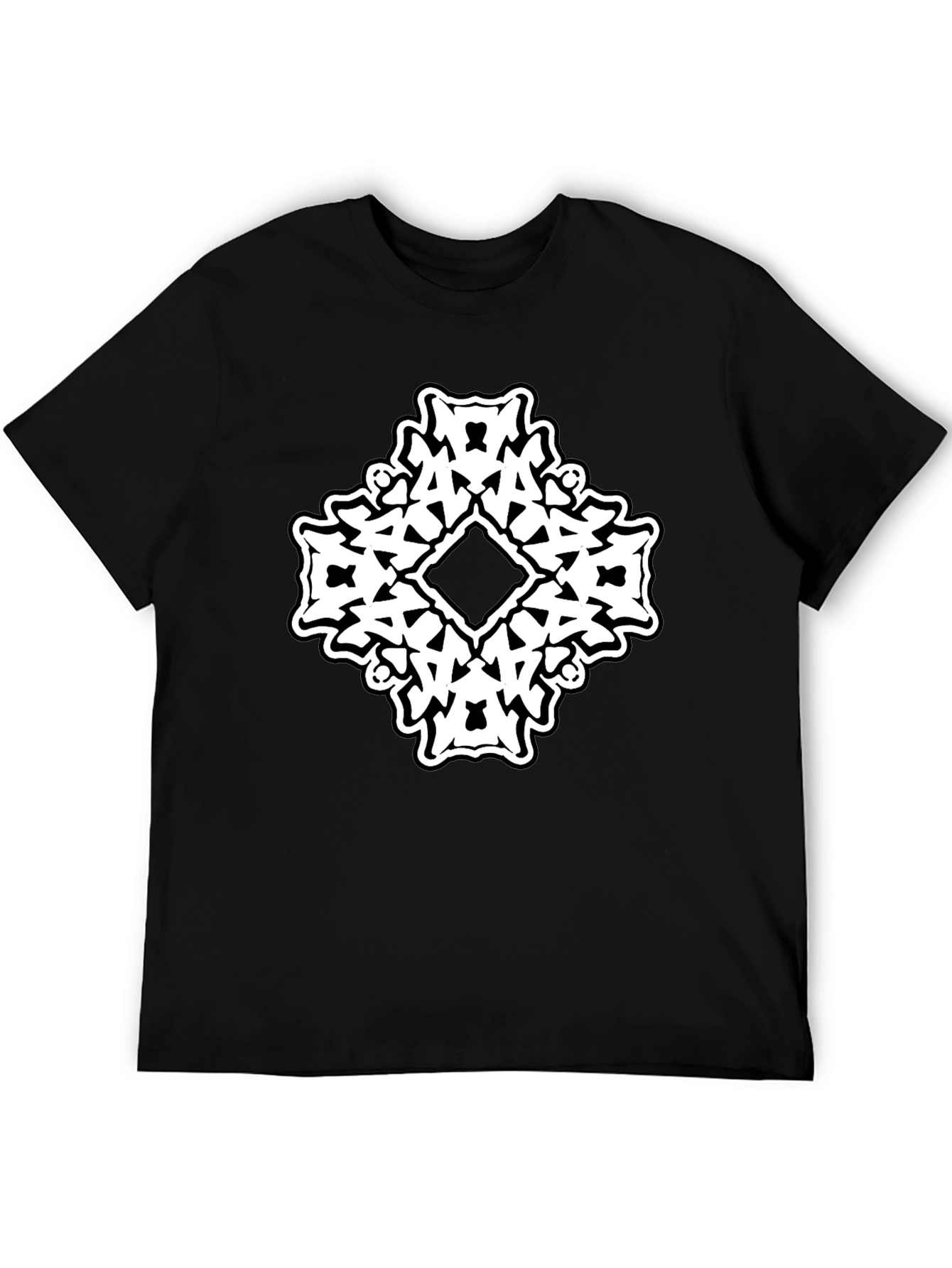 Black T-Shirt with White Abstract Diamond Graphic