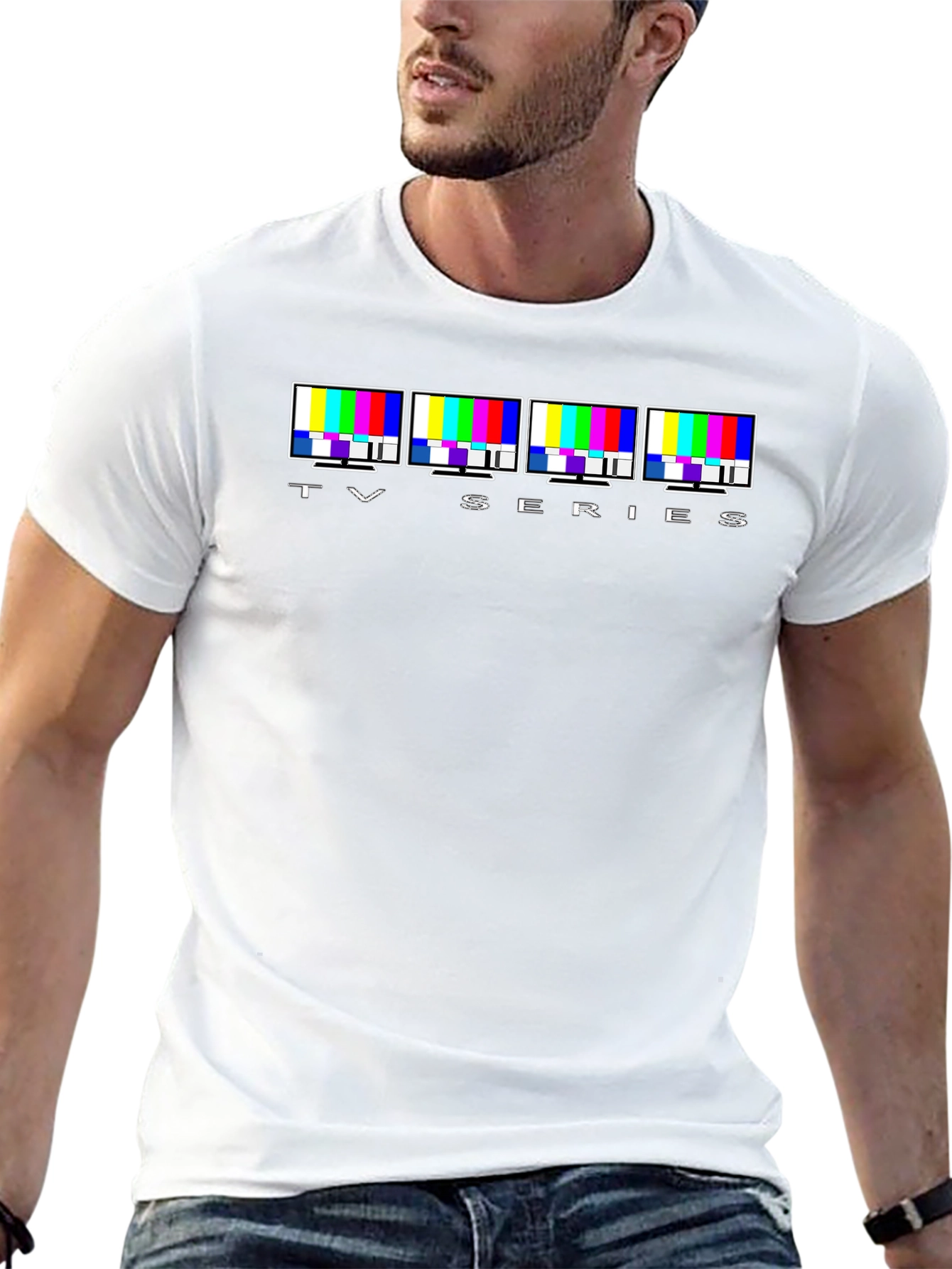 TV Series Glitch Pattern Graphic Tee - Black