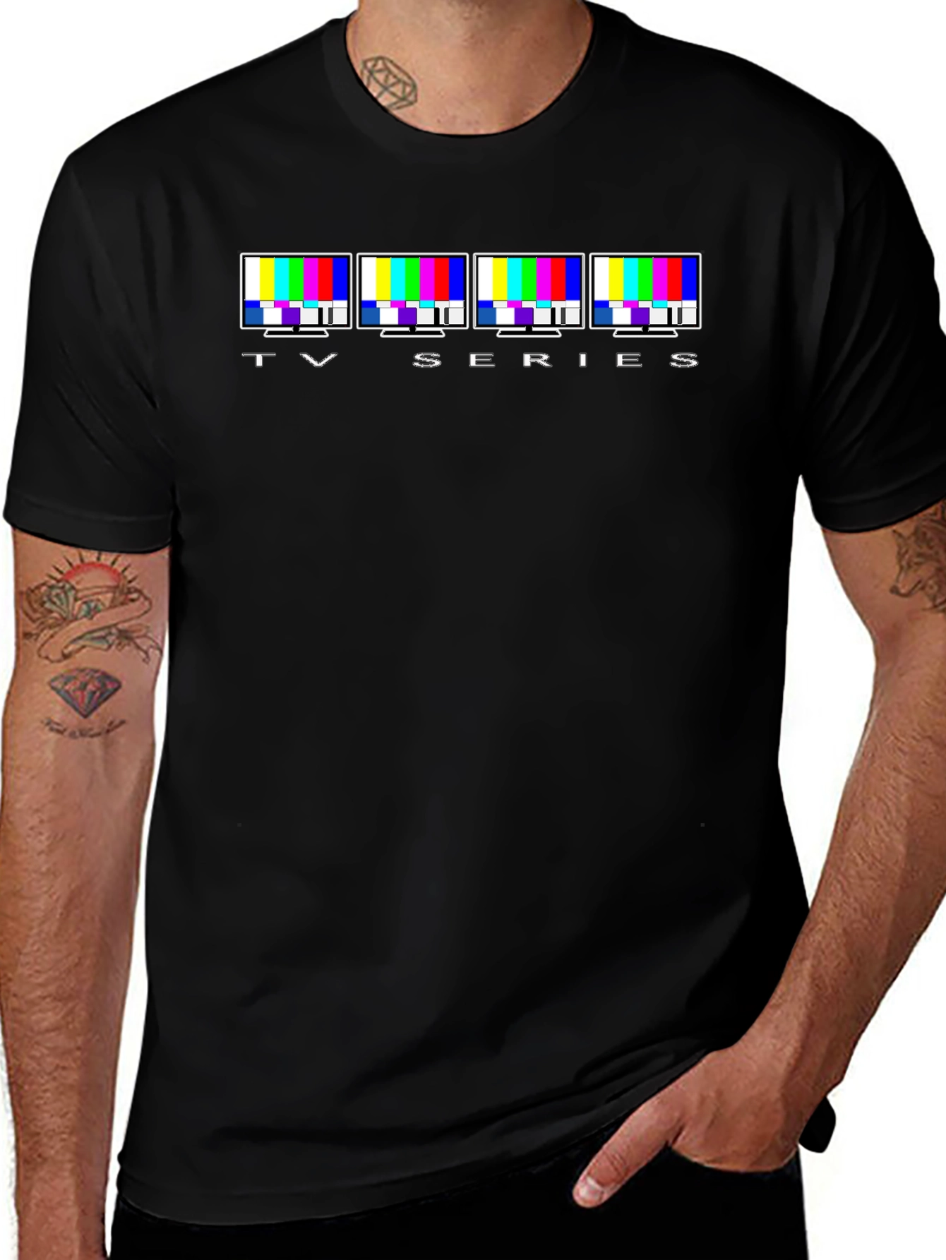 TV Series Glitch Pattern Graphic Tee - Black