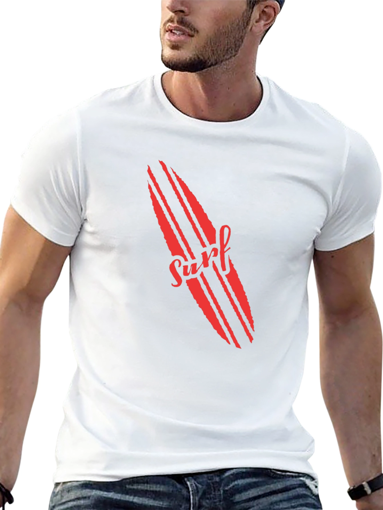Surfboard Graphic Tee - Red Print on Black