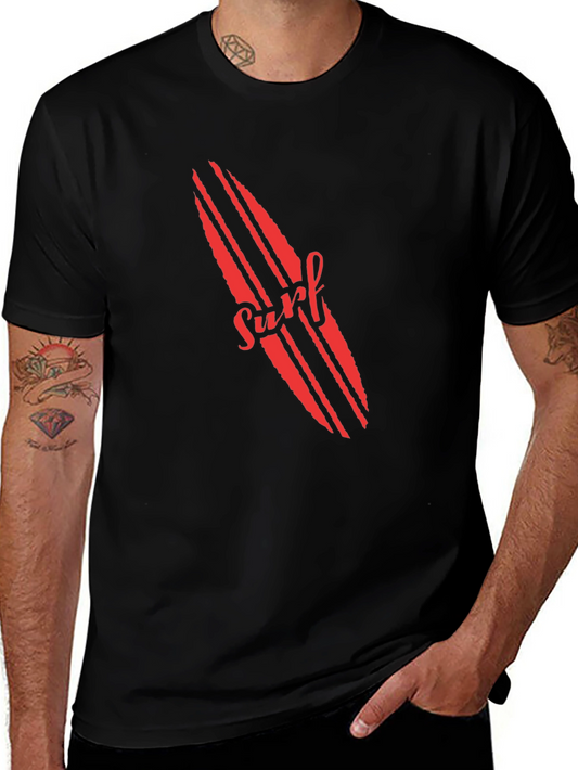 Surfboard Graphic Tee - Red Print on Black