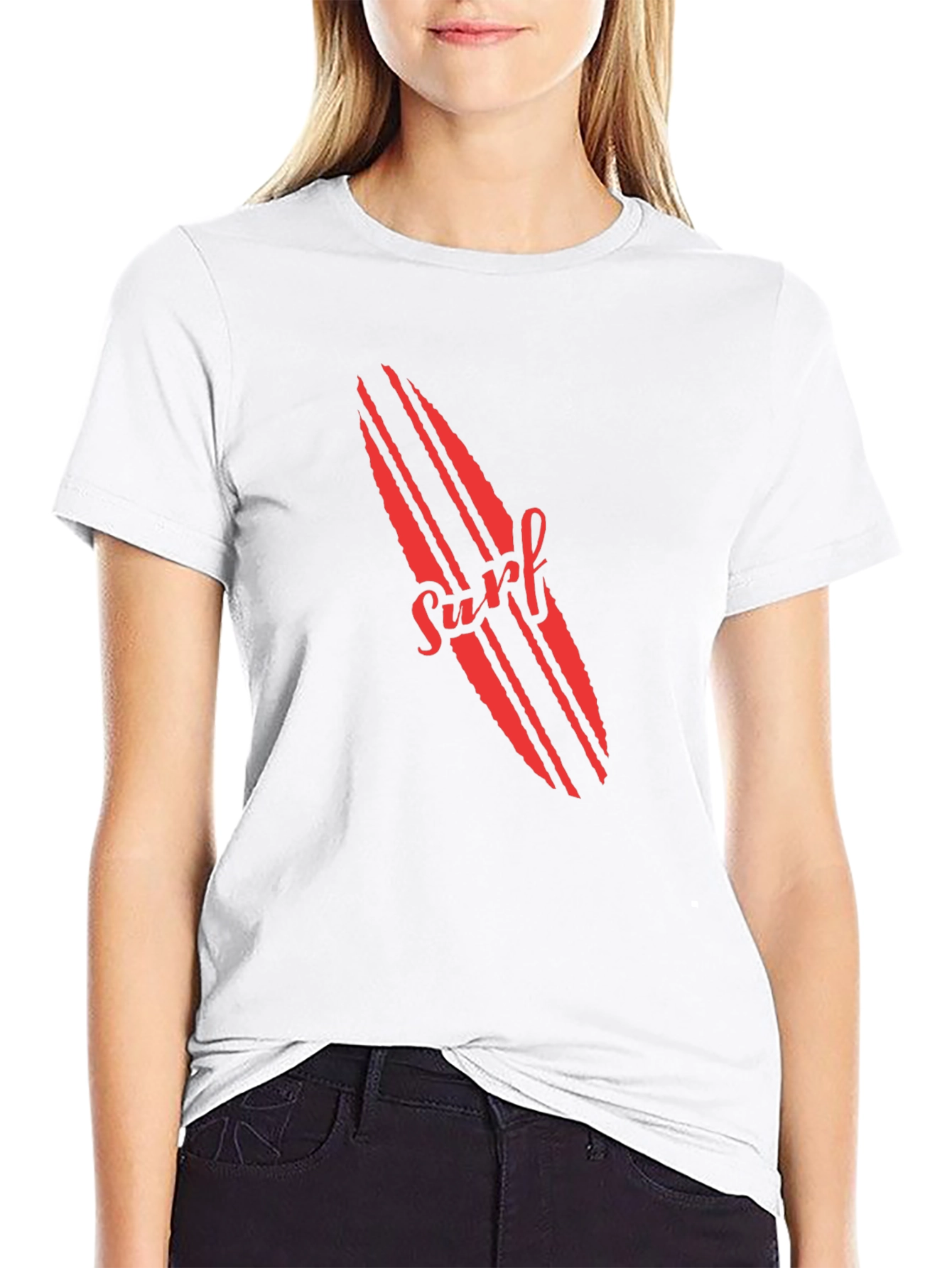 Surfboard Graphic Tee - Red Print on Black