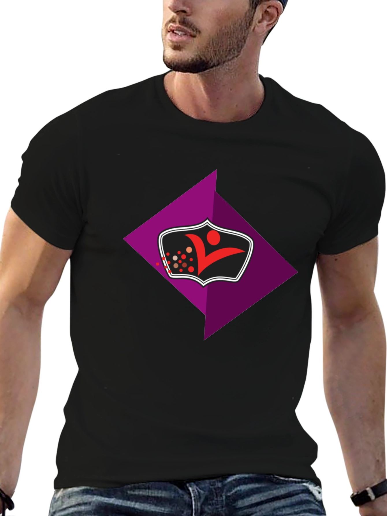 Stylish Black Tee with Geometric Logo Graphic