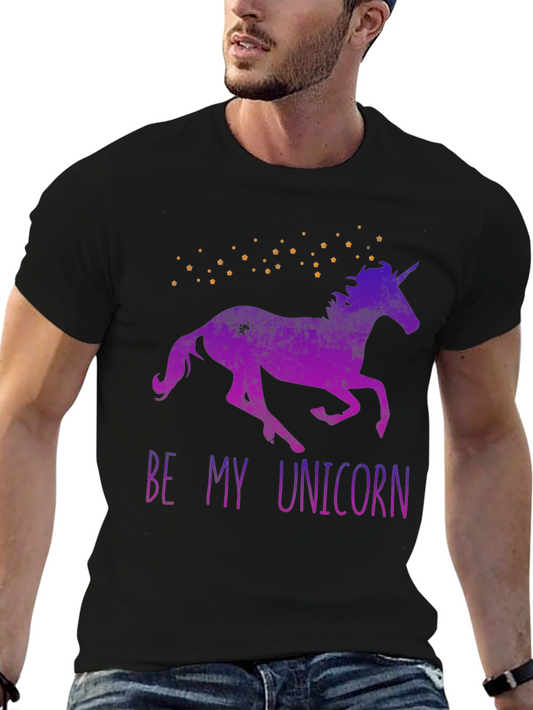 Be My Unicorn T-Shirt - Black Crew Neck Graphic Tee
