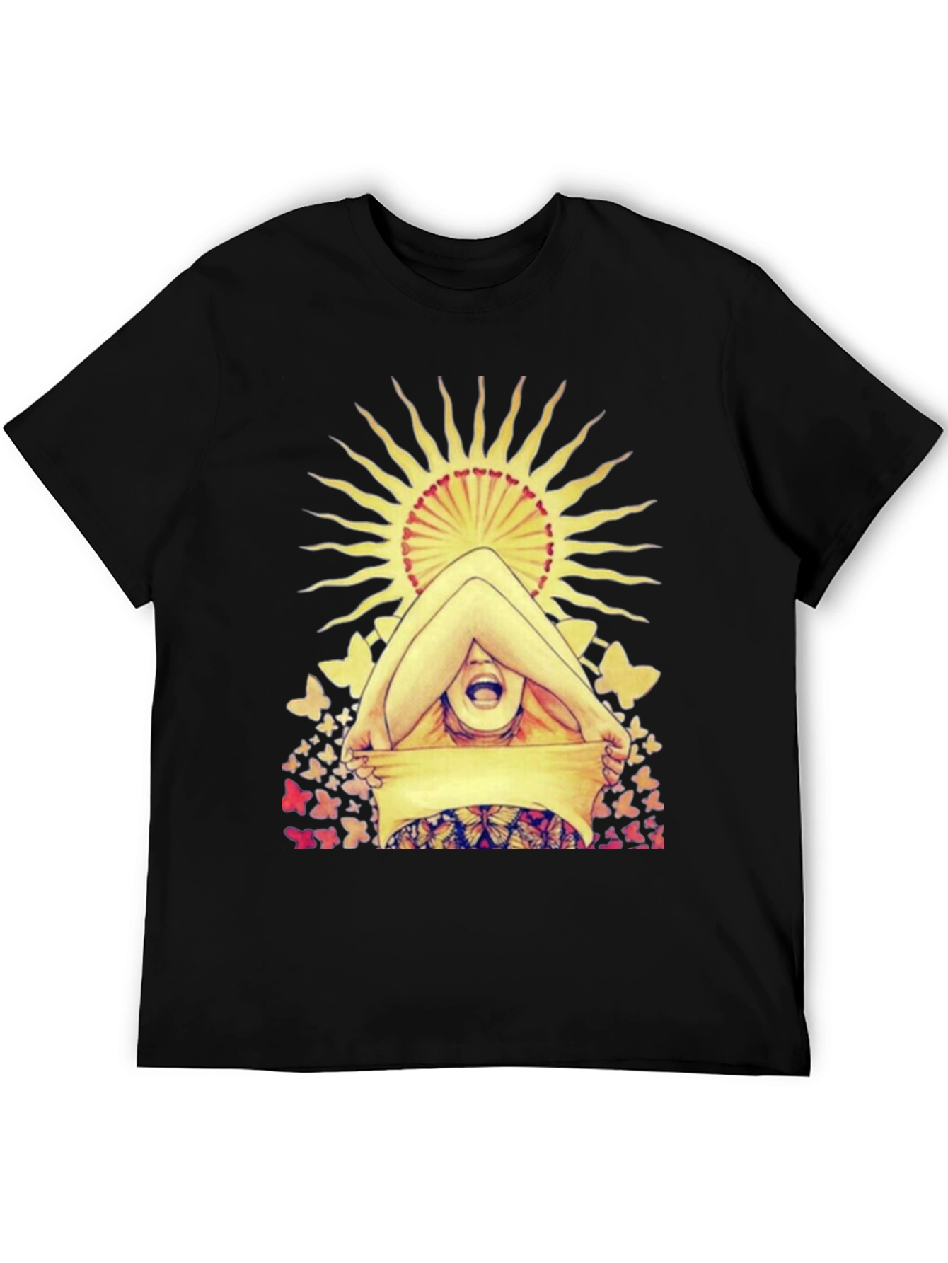 Butterfly & Sun Graphic Tee - Unique Artistic Design