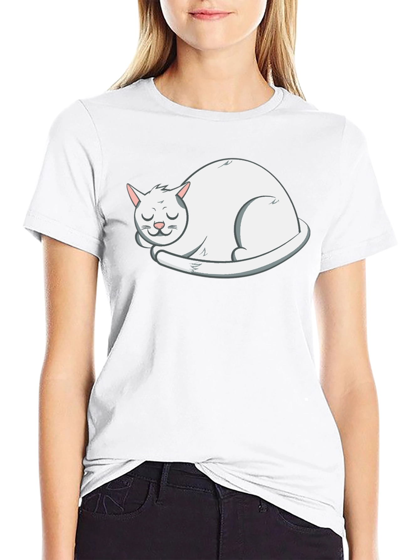 Sleeping Cat Graphic T-Shirt - Soft Cotton Tee