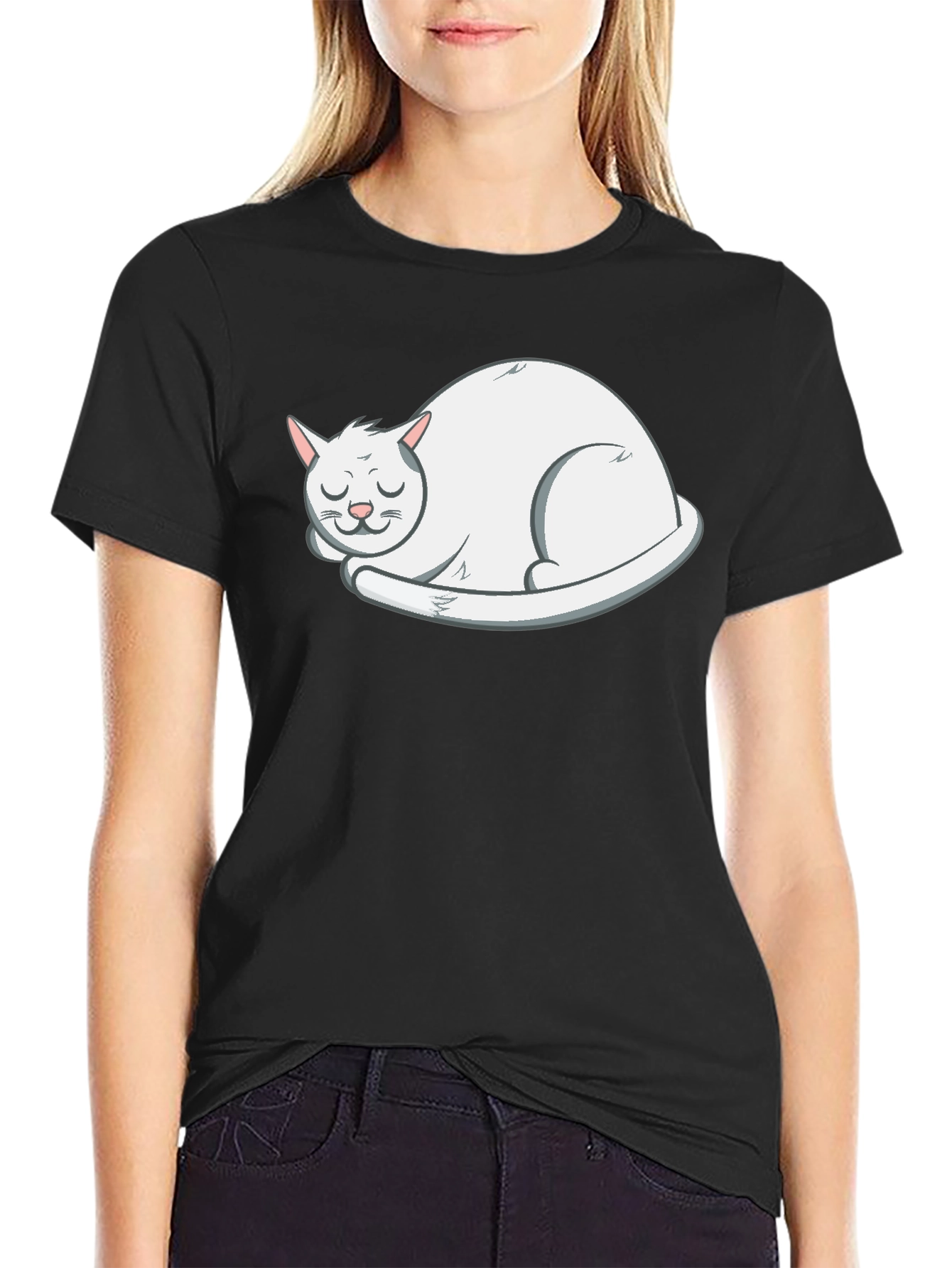 Sleeping Cat Graphic T-Shirt - Soft Cotton Tee