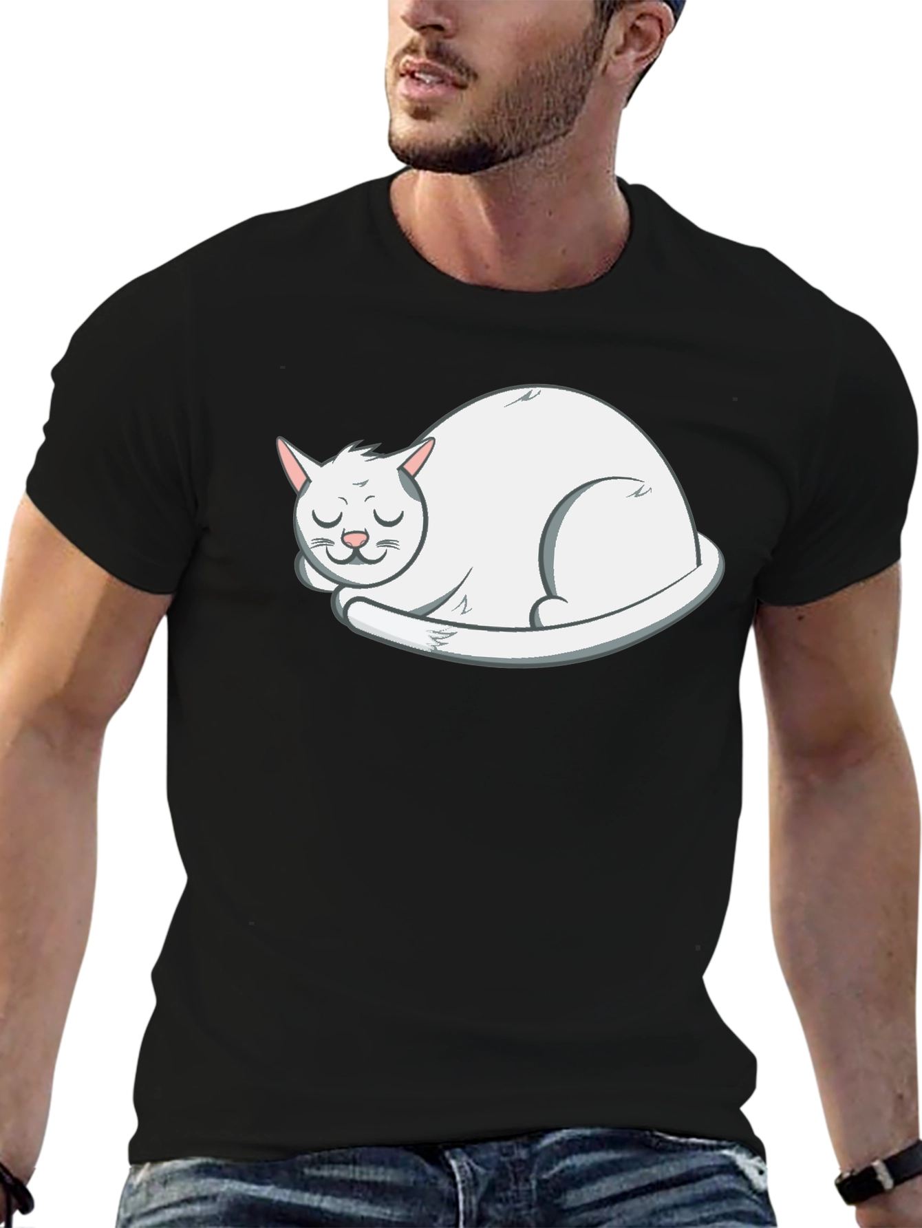 Sleeping Cat Graphic T-Shirt - Soft Cotton Tee