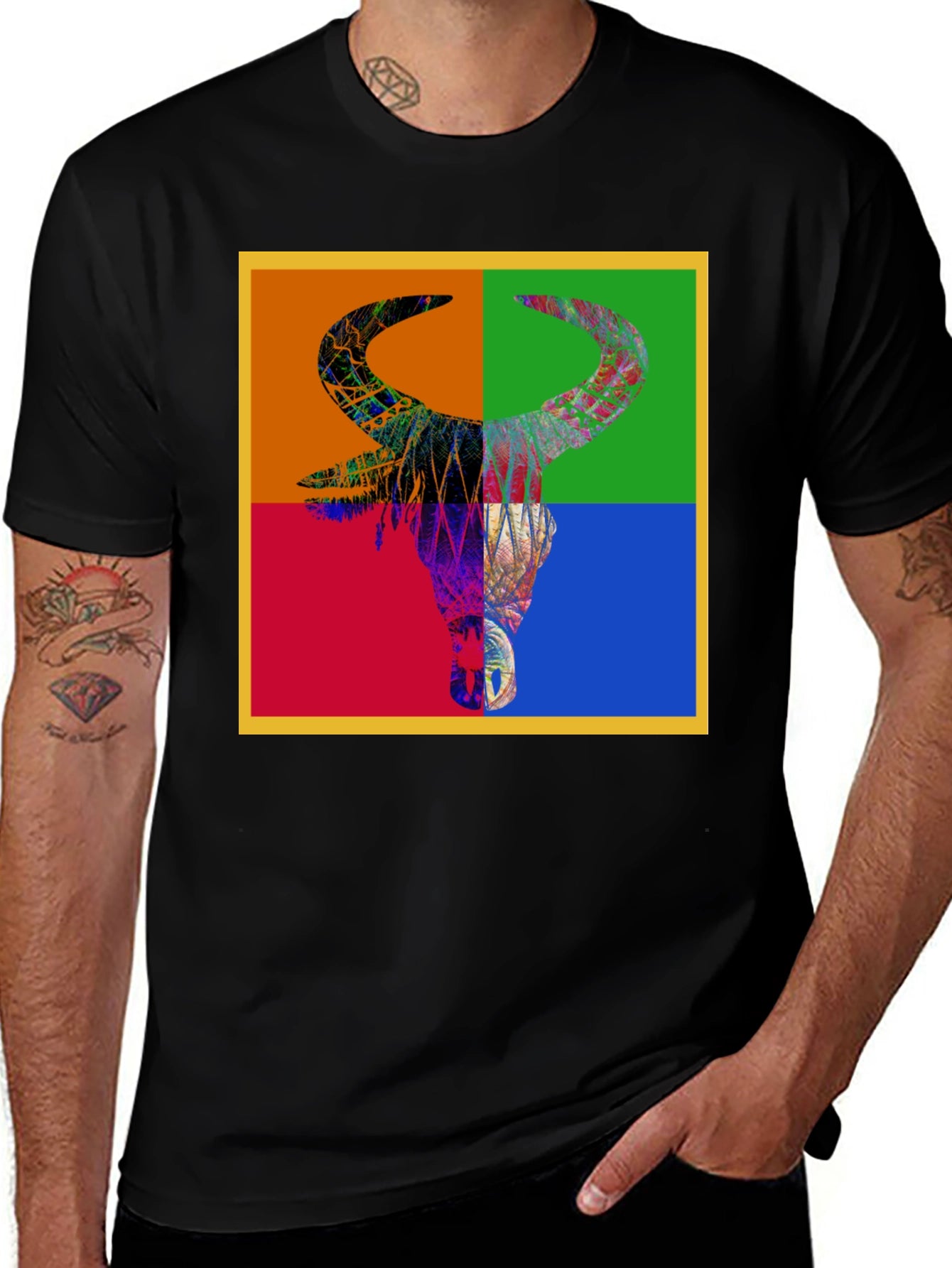 Abstract Bull Graphic Tee - Mens Black T-Shirt