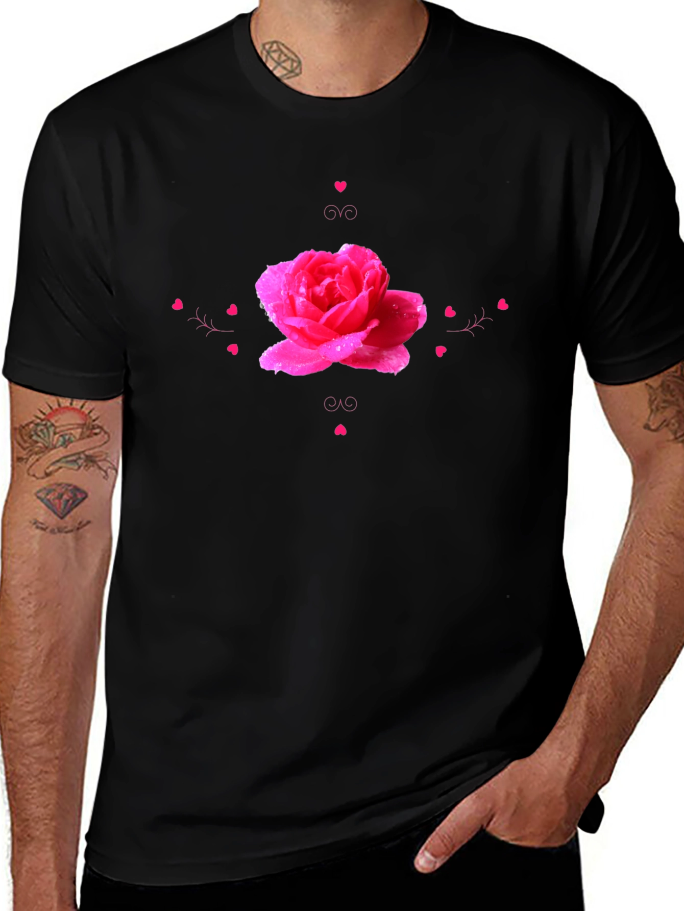 Rose Heart Graphic Black T-Shirt