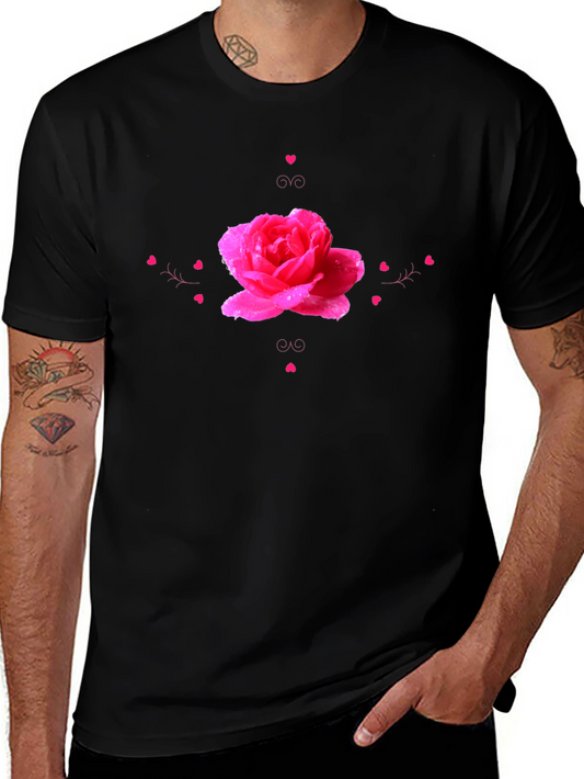 Rose Heart Graphic Black T-Shirt