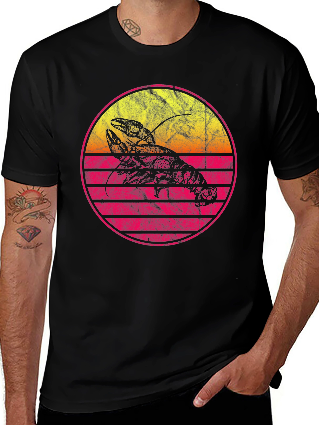 Retro Lobster Sunset Graphic Tee