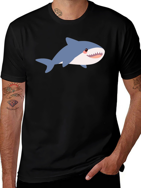 Cute Shark Graphic Tee - Black Cotton T-Shirt